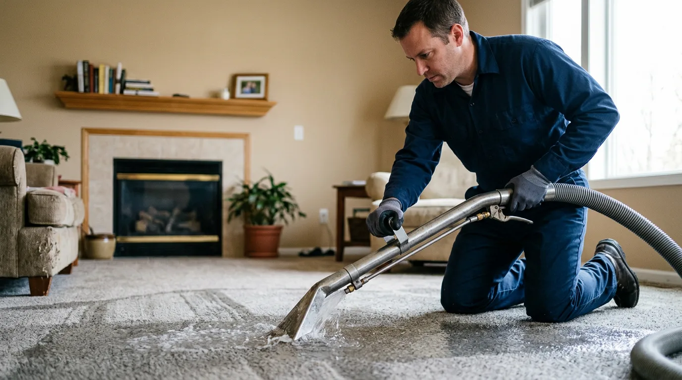 Water damage restoration technician working near Simsbury, CT
